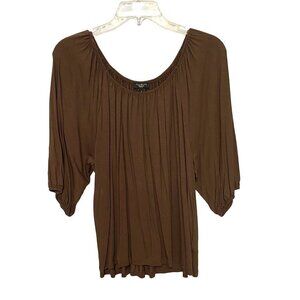 Talbots Brown Knit Flowy Blouse Balloon‎ Sleeve Scoop Neck Women's Small NWOT